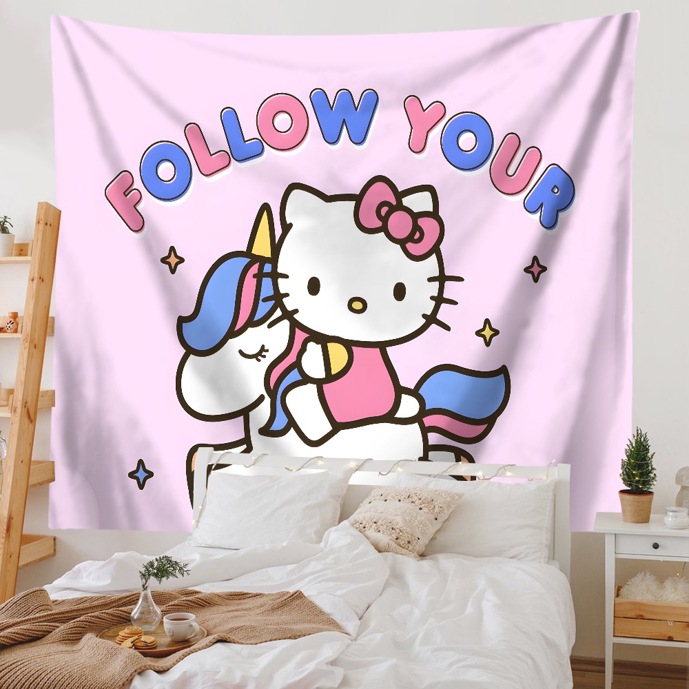 Thảm Treo Tường Trang Trí Phòng Ngủ Hình hello kitty