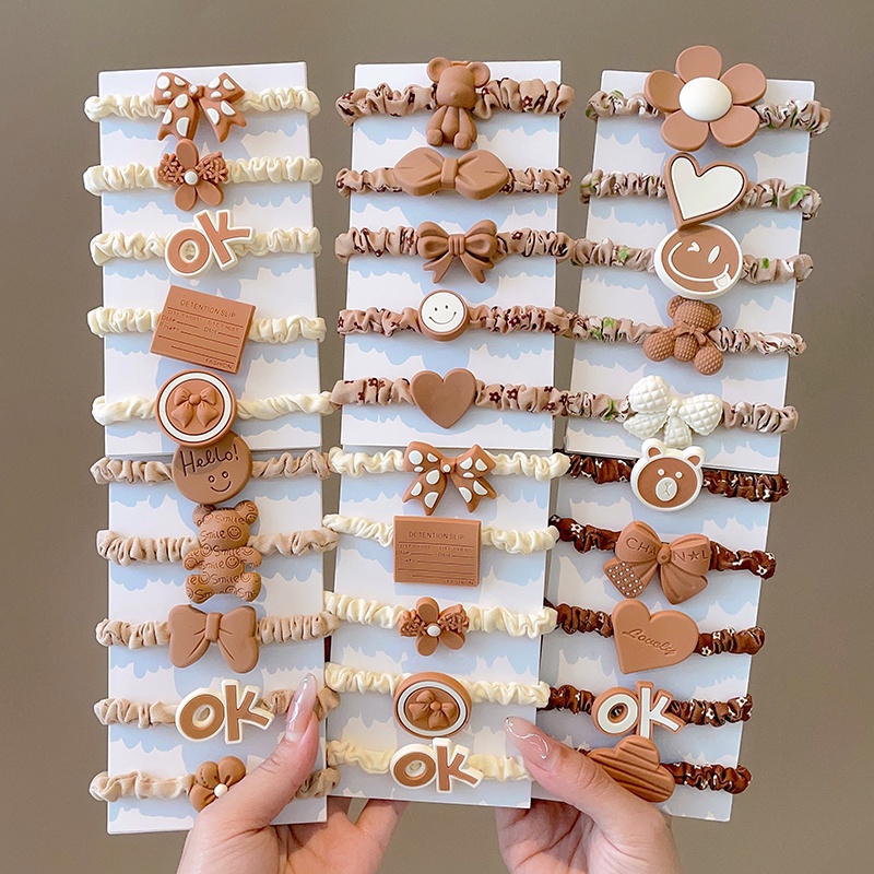 Set 5 Dây Cột Tóc Nhún Co Giãn Đính Charm Nhiều Màu Sắc Xinh Xắn Phụ Kiện Tóc Cho Nữ Và Bé Gái