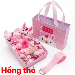 Hộp nơ kẹp tóc cho bé 18 chi tiết  (hộp có quai xách)