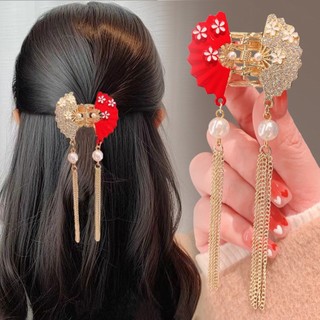 Kẹp Tóc Hình Bướm Đỏ Phối Tua Rua Phong Cách Trung Hoa Cổ Điển Mừng Năm Mới