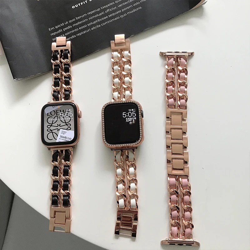 Dây Đeo Đồng Hồ Bằng Da Sang Trọng Cho Apple Watch Ultra 2 49mm Series 9 41mm 45mm 38mm 42mm 44mm 40mm iWatch 8 7 SE 6 5 4