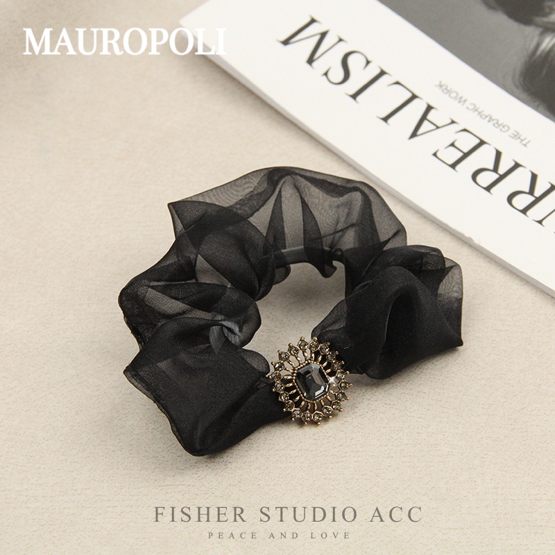 Mauropoli [Sẵn sàng] Dây buộc tóc kim cương giả kiểu Pháp cổ điển, dây cao su nữ phong cách Hàn Quốc, buộc đuôi ngựa, phụ kiện tóc