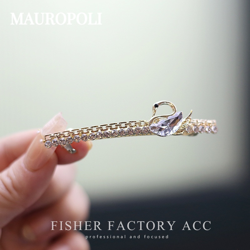 Mauropoli Kẹp tóc thiên nga nữ đính kim cương, sang trọng, cao cấp, phụ kiện tóc thời trang, kẹp đuôi ngựa/bên