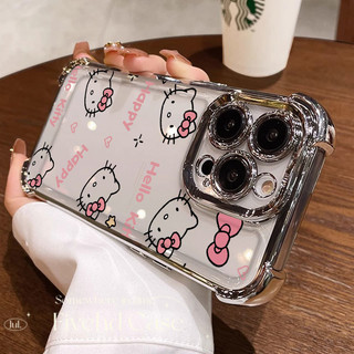 Ins Phim hoạt hình dễ thương Kitty Cat Pink Bow Vỏ cặp đôi trong suốt Tương thích cho iPhone 11 16 15 14 13 12 Pro Xs Max XR X 7 8 Plus Hàn Quốc Glow Laser Vỏ điện thoại Bảng điều khiển TPU mềm