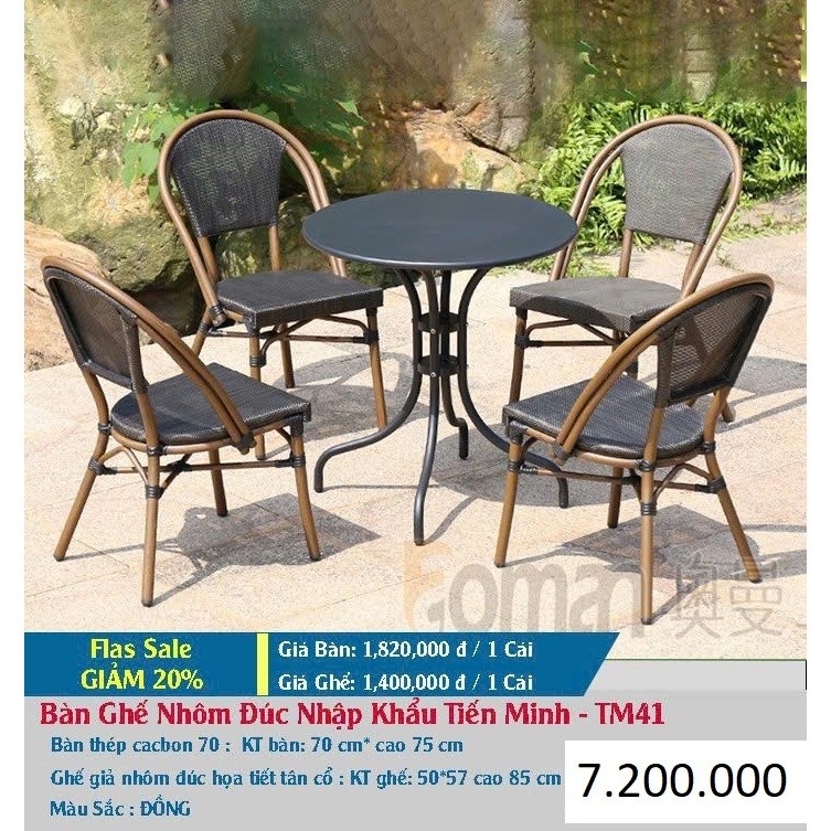 Bàn ghế Caffe 1 bàn 4 ghế Hợp kim nhôm giả mây nhập khẩu chống oxy hóa và chống ăn mòn - HP07