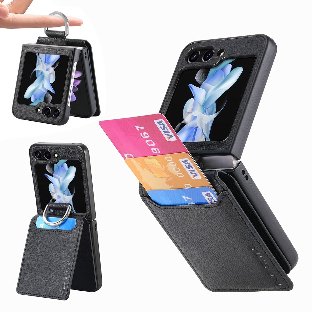 Ốp Điện Thoại Vòng Da Từ Tính Cho Samsung Galaxy Z Flip 5 4 6 Flip5 Flip4 Flip6 5G Ví Có Giá Đỡ Thẻ Hỗ Trợ