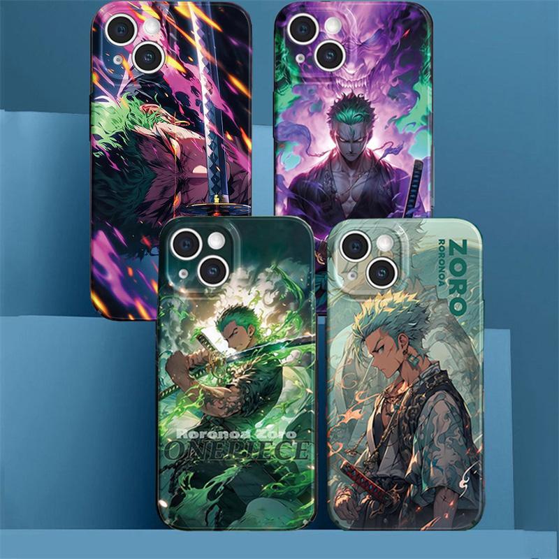 Anime One Piece Green Zoro Phim Hoạt Hình Bóng Cứng Acrylic Chất Lượng Cao Ốp Lưng Điện Thoại Tương Thích Cho iPhone 16 15 14 13 12 11 Pro Max Mini Plus Vỏ Bảo Vệ Toàn Diện Vỏ Chống Sốc