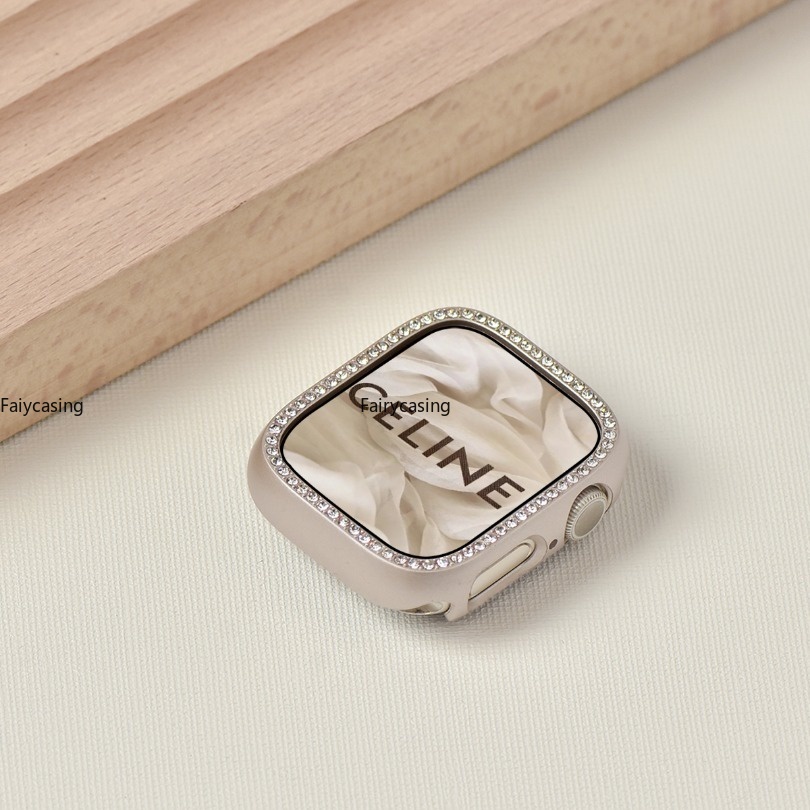 Kính Kim Cương Ngôi Sao + Vỏ Cho Apple Watch Series 11 10 46MM 9 Ultra 2 49MM 45MM 41mm 44mm 40 42 38mm Kính Cường Lực Bảo Vệ Màn Hình Iwatch 7 6 SE 5 4 3