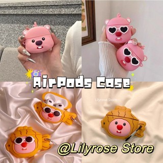 Ốp Lưng Thỏ Màu Hồng Silicon Cho AirPods Pro 1 2 3 Apple Earpod Bảo Vệ Vỏ Mềm Kính Mát Loopy Có Móc