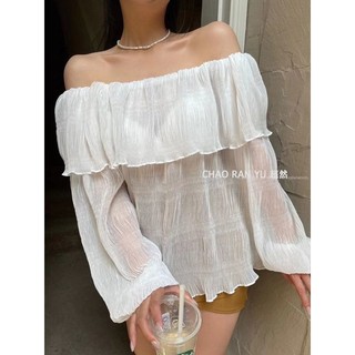 Hàng Mới Về Áo Voan Trễ Vai Xếp Ly Tay Dài Màu Trơn Thời Trang Dành Cho Nữ