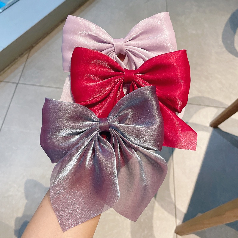 Kẹp Tóc Nơ satin Đính Ngọc Trai Siêu Nữ Tính / Kẹp Tóc Đuôi Ngựa Bằng Nơ Lớn Phong Cách Hàn Quốc Ngọt Ngào / Phụ Kiện Tóc Đuôi Ngựa Cho Nữ Giá Đỡ