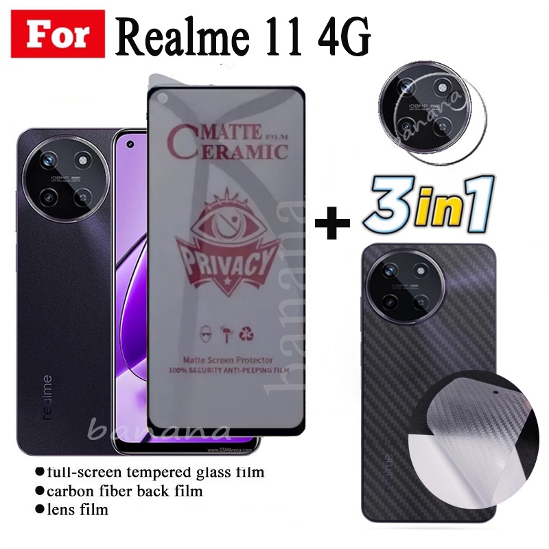3 TRONG 1 Realme 11 4G Realme C53 C55 C51 C33 C35 Phim gốm bảo vệ màn hình và mặt sau chống gián điệp
