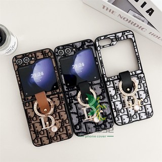 Retro In Hình Vòng Tay Ngọc Trai Bao Da Samsung Galaxy Z Flip 5 Z Flip 6 Z Flip 7 Kim Cương Vòng Kim Loại Vỏ Trái Tim Chữ Cái Vỏ Cứng