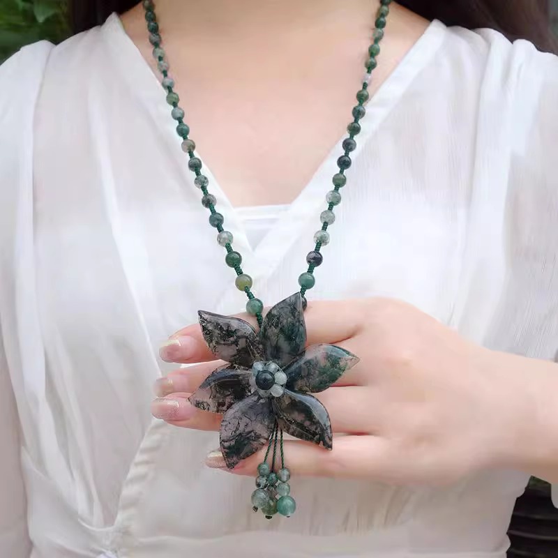 Dây Chuyền Đá Mã Não Đỏ Tự Nhiên Phong Cách Dân Tộc