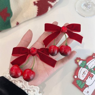 Mới Kẹp Tóc Vải Nhung Đính Nơ Họa Tiết cherry Thời Trang Mùa Đông