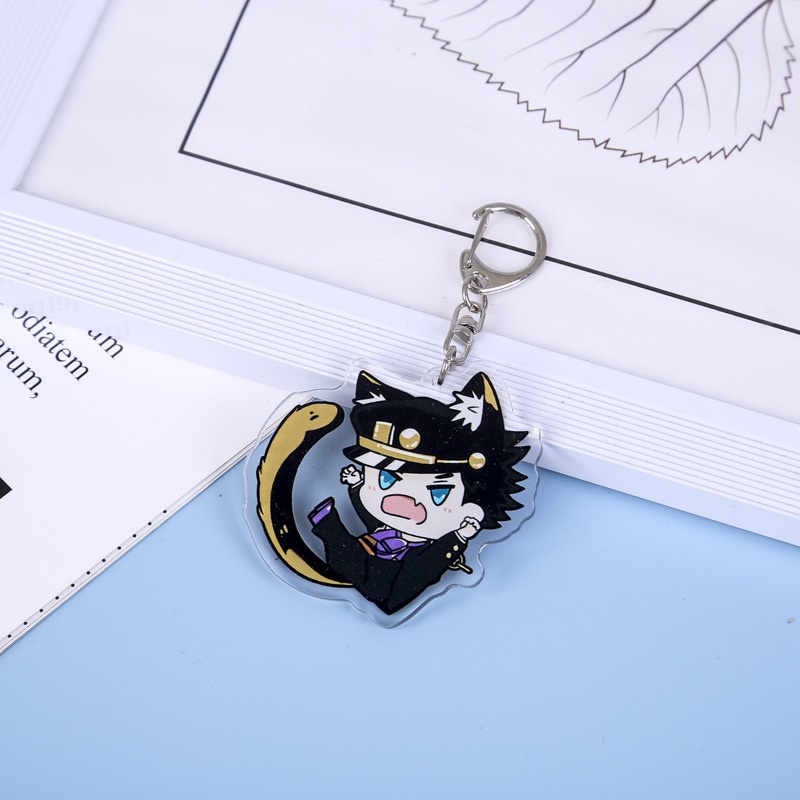 Hoạt hình JoJo's Bizarre Adventure ngoại vi móc khóa Jotaro hoa BOE Josuke mặt dây chuyền sinh viên còn hàng