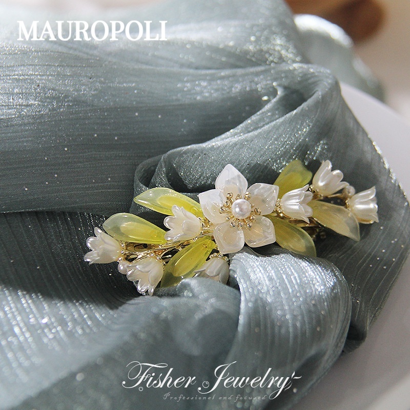 Mauropoli [Sẵn sàng] Đẹp ~ Mũ nón Kẹp tóc hợp kim cao cấp Kẹp tóc trên cùng Kẹp tóc đuôi ngựa Lily of the Valley Kẹp lò xo sang trọng Kẹp tóc đầu sau