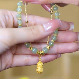 Vòng Tay Hạt Đậu Phộng Bằng Ngọc Bích Hai Lớp Phong Cách Trung Hoa Thời Trang Cho Nữ