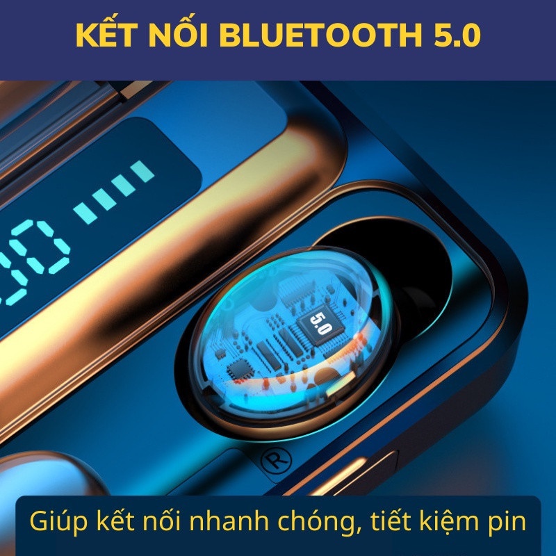 Tai nghe bluetooth TWS F9 pro 2200mah phiên bản không dây cảm ứng chạm ,công nghệ chống nước IPX