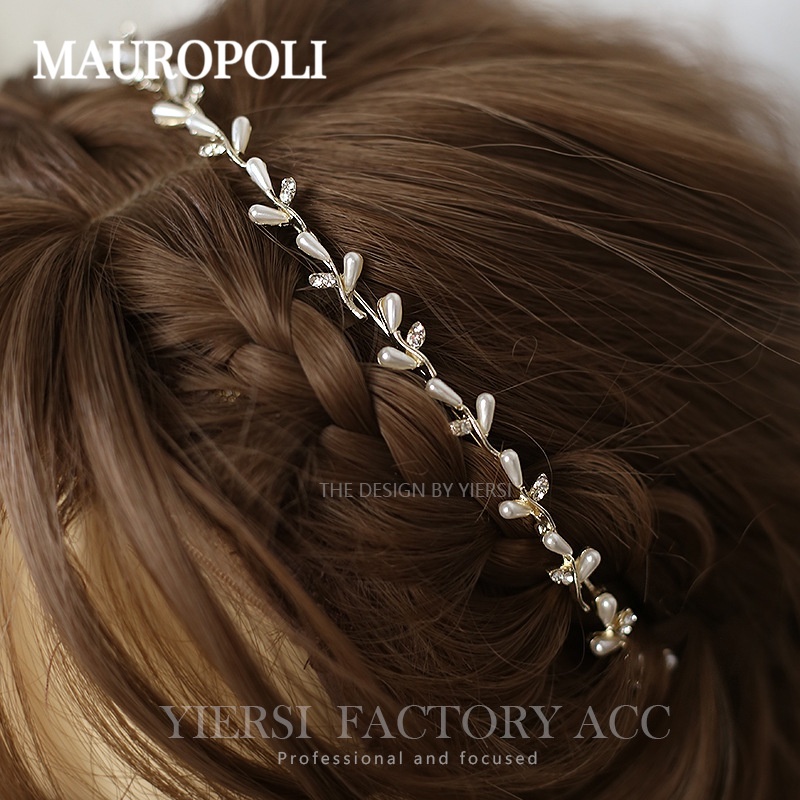 Mauropoli [Sẵn Sàng] Kim Loại Ngọc Trai Kim Cương Giả Hoa Băng Đô Nữ Thu Đông Mũ Buộc Tóc Băng Đô Đeo Đầu Phong Cách Cổ