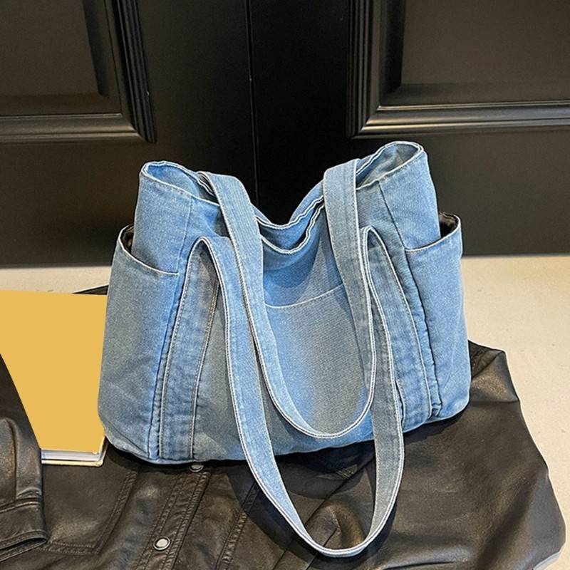 Túi sát nách nữ phong cách, hợp thời trang, dung tích lớn, chất liệu denim, phù hợp đi làm, mua sắm