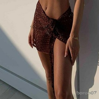 Váy đi biển nữ Váy che đậy Váy dệt kim Mini mùa hè rỗng cho kỳ nghỉ bên bờ biển
