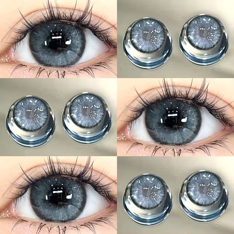 Set 2 Kính Áp Tròng Màu Đen contact lenses 0 ~ -8.00 black len 14.2mm lens cận lens nâu bean black 62