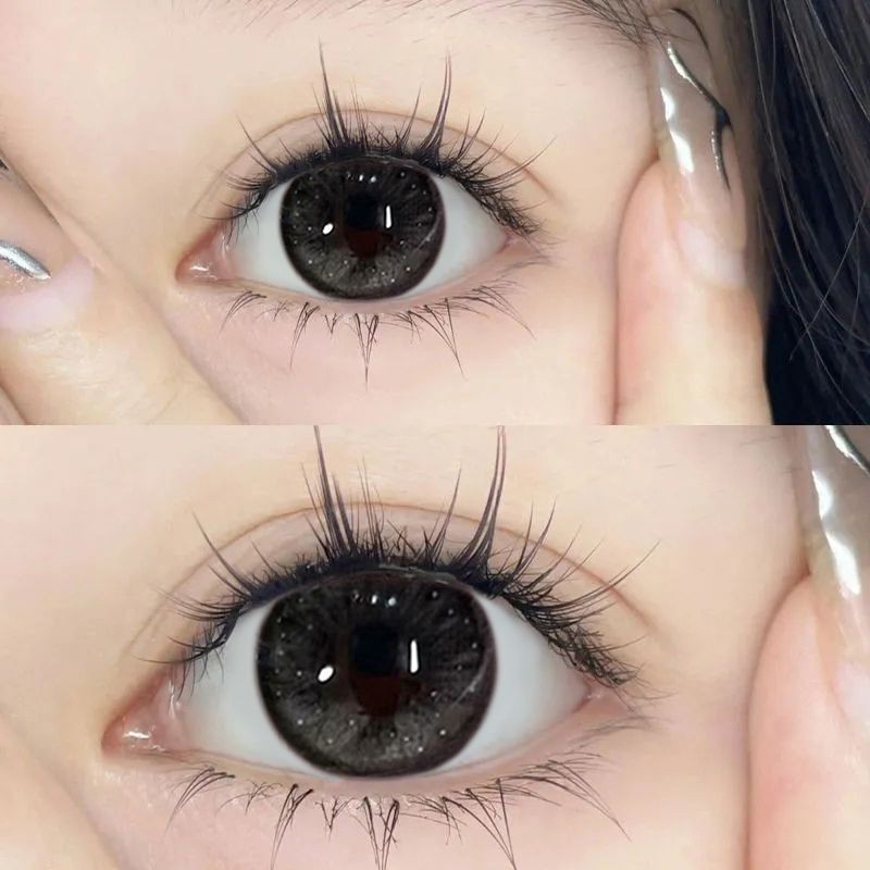 Set 2 Kính Áp Tròng Màu Đen contact lenses 0 ~ -8.00 black len 14.2mm lens cận lens nâu bean black 24
