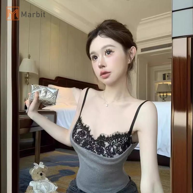 Marbit Nữ Ren Chắp Vá Camisole Spaghetti Dây Đeo Không Tay Gợi Cảm Mùa Hè Áo Mới