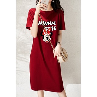 Đầm Thun midi Tay Ngắn Cổ Tròn In Hình Chuột mickey Thời Trang Mùa Hè 2023