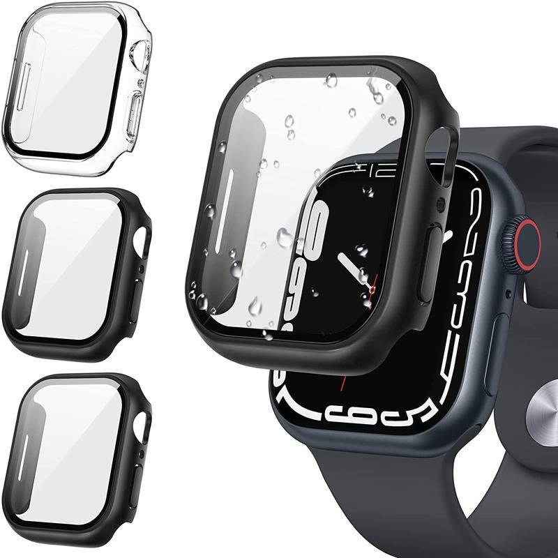 Kính + Vỏ Cho Apple Watch 44mm / 40mm / 45mm / 41mm / 42mm / 38mm IWatch Series 4654 SE 7 8 9 Bảo Vệ Màn Hình Apple Watch Accessorie Ultra 2 49mm