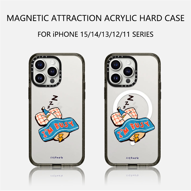 Ốp Điện Thoại tpu acrylic Cứng Trong Suốt Viền Đen Từ Tính Cho iphone 11 12 13 14 15 pro max x 'M so busy