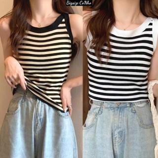 Áo croptop Nhỏ Clothing bigsize ba lỗ sọc viền trắng đen thun gân xịn co giãn trẻ trung dễ phối G3