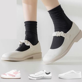 Set 2 Đôi Tất Vớ Lụa Mỏng Cao Cổ, Tất Màu Trơn Cổ Nhún Hottrend Phong Cách Hàn Quốc HaminStore