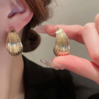 Khuyên Tai Cao Cấp Hình Giọt Nước Họa Tiết Kẻ Sọc Đơn Giản Độc Đáo Phong Cách Âu Mỹ