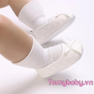 Giày Búp Bê Da PU Phối Nơ Cho Bé Gái