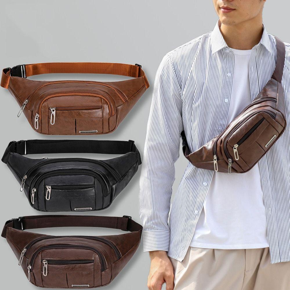DWEL Fanny Pack, Túi đeo thắt lưng màu trơn bằng da PU, Túi đeo ngực chống nước dung tích lớn thông thường