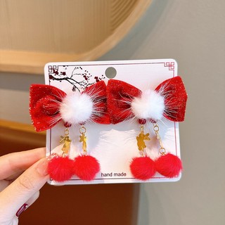 Set 2 Kẹp Tóc Đỏ Đính Nơ Cho Bé Gái phong cách Trung Quốc HaminStore