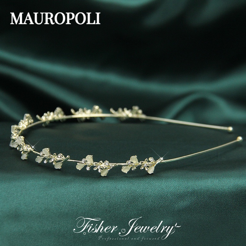 Mauropoli [Hàng Có Sẵn] Băng Đô Kim Loại Đính Đá Mắt Mèo Siêu Mỏng Phong Cách mori Cổ Điển Dễ Phối Đồ