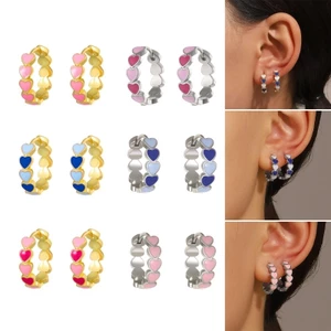 GODD Hợp Thời Trang Nhỏ Giọt Dầu Tròn Trái Tim Tình Yêu Vòng Bông Tai Men Khóa Tai Nữ Trang Sức