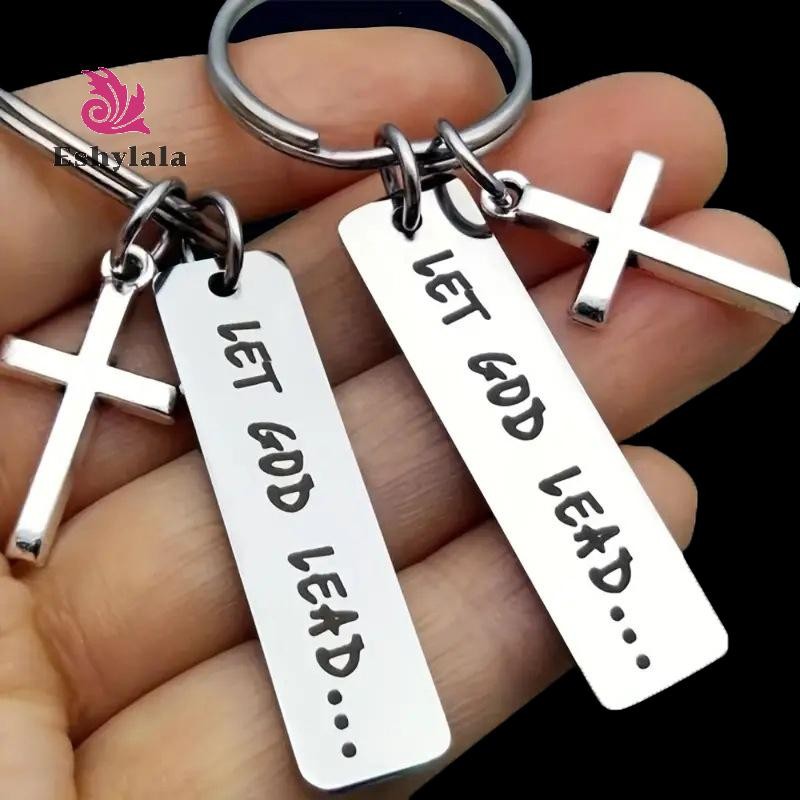 Hãy để Chúa dẫn dắt · · · · Móc khóa bằng thép không gỉ Faith Cross, Túi đựng nhẫn tôn giáo Kitô giáo Ba lô Charm Quà tặng hàng ngày [MỚI]
