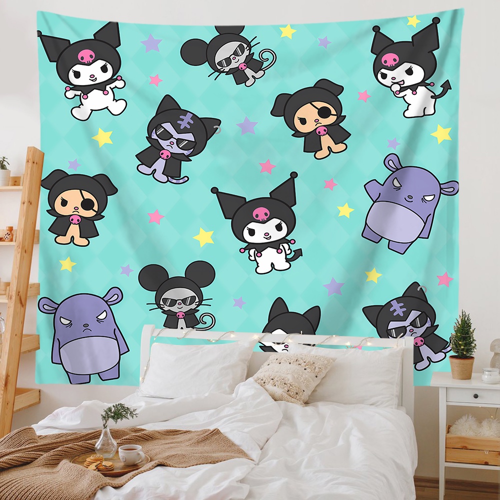 Dễ Thương Băng Dính polyester Hình kuromi Hoạt Hình Treo Tường Trang Trí Phòng Ngủ (Có Kẹp)