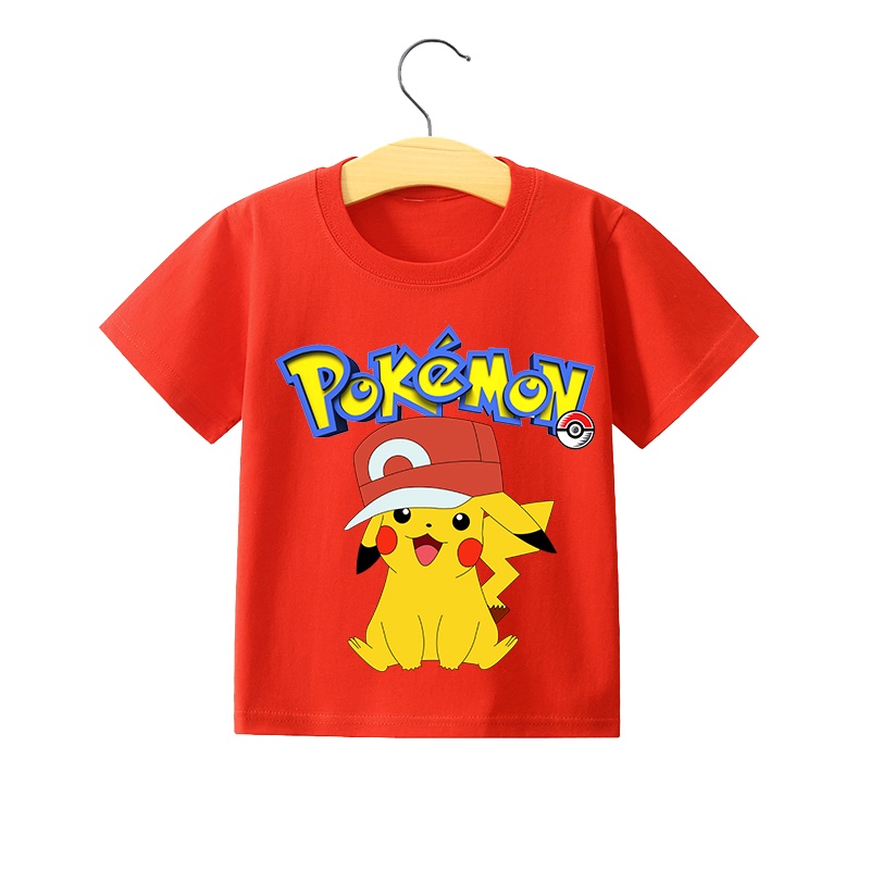 Áo Thun cotton Tay Ngắn In Hình pokemon pikachu Thời Trang Mùa Hè Cho Bé Trai