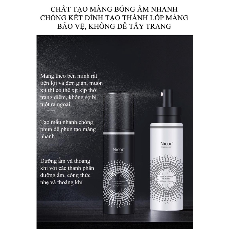 Xịt khóa trang điểm cố định lớp make up 12 giờ NICOR/ADAD 100ml căng bóng lâu trôi cấp nước kiềm dầu A49
