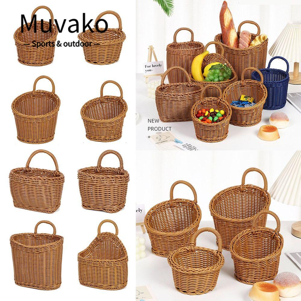 Muvako Giỏ Đan Mây Thủ Công Màu Nâu Có Tay Cầm Treo Tường Trang Trí Nhà Bếp