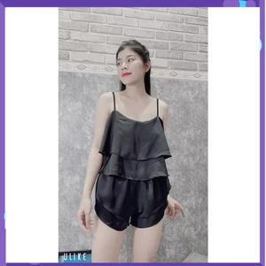 Đồ ngủ lụa đùi 2 dây Bộ ngủ 2 dây ngắn set đồ bộ nữ 2 dây satin freesize 54kg - CN87 KTQN TSHIRT AND UNIFORM