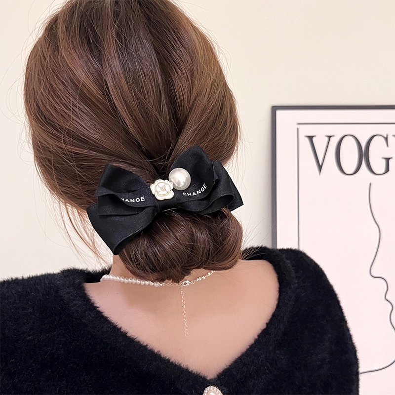 Kẹp Tóc Hình Nơ Chữ Chang Đính Hoa Trà Phong Cách Hàn Quốc Phụ Kiện Tóc Empoli