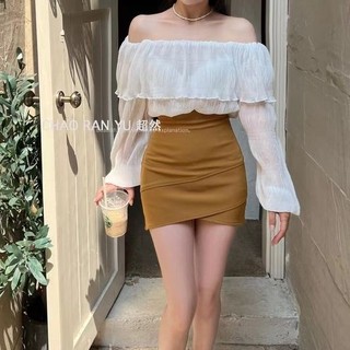 Hàng Mới Về Áo Voan Trễ Vai Xếp Ly Tay Dài Màu Trơn Thời Trang Dành Cho Nữ