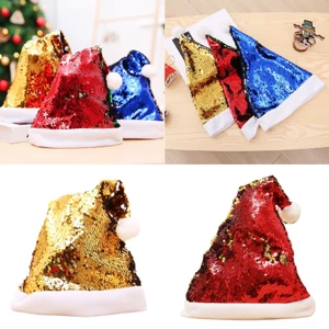 XGB Giáng Sinh Kim Sa Lấp Lánh Mũ Ông Già Noel Đôi Màu Lật Kim Sa Lấp Lánh Mũ Giáng Sinh Ông Già Noel Mũ Đảng Deco