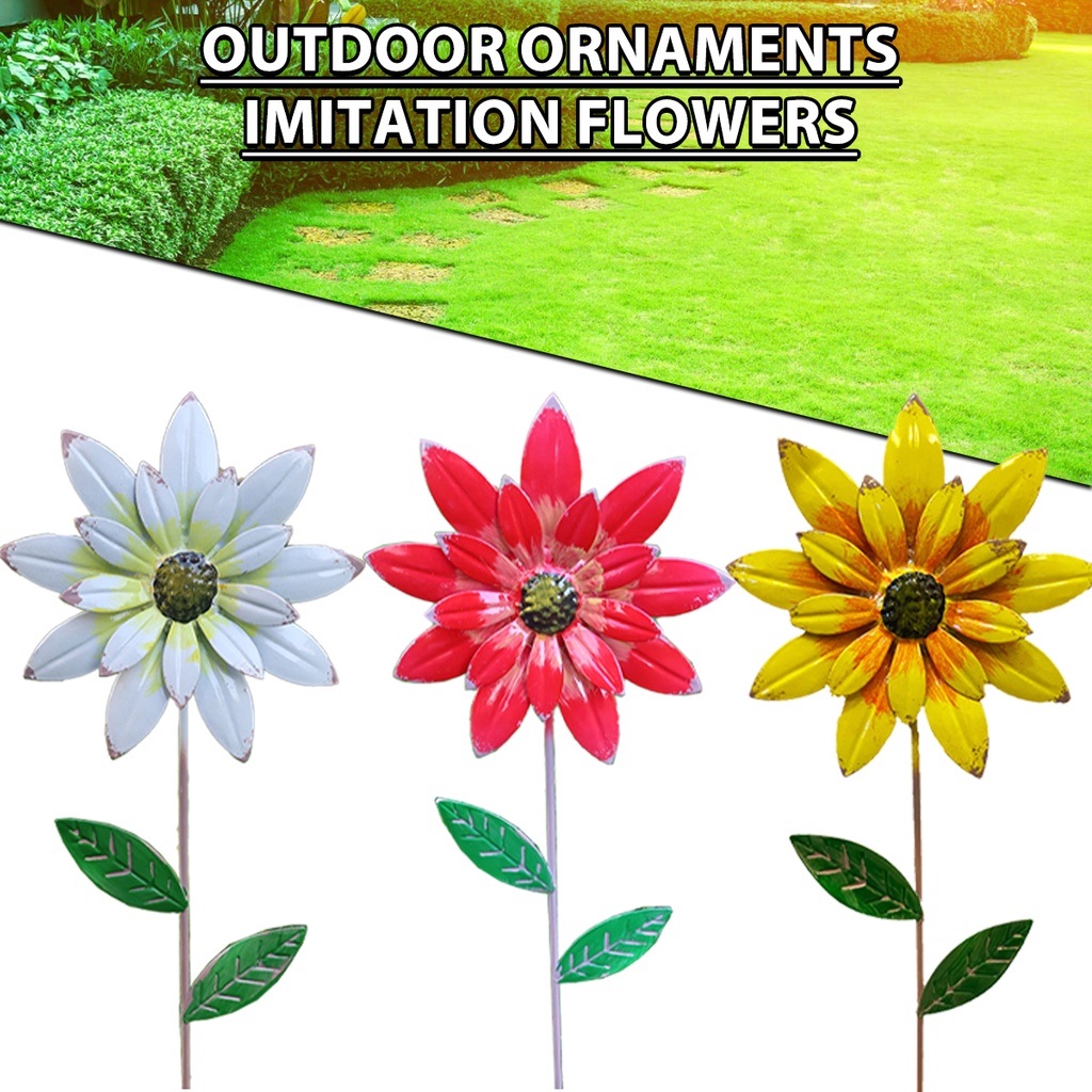 Metal Flower Garden Stakes Outdoor Flower Stick Patio Lawn Yard Pathway